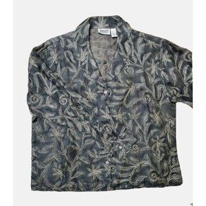 Chico's Design Women's Size 1 Jacket Black Gold Metallic Floral Pattern Sheer LS